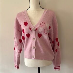 Celebrity Pink Red and Pink Heart Cardigan Sweater